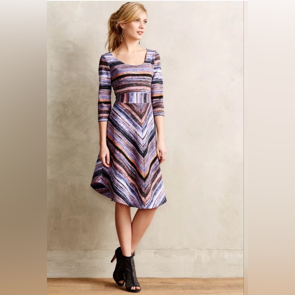 Anthropologie Maeve Kebren Stripe 3/4 Sleeve Dress Size Small